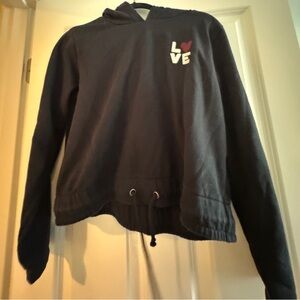 Black Cropped Hoodie with Love Graphic